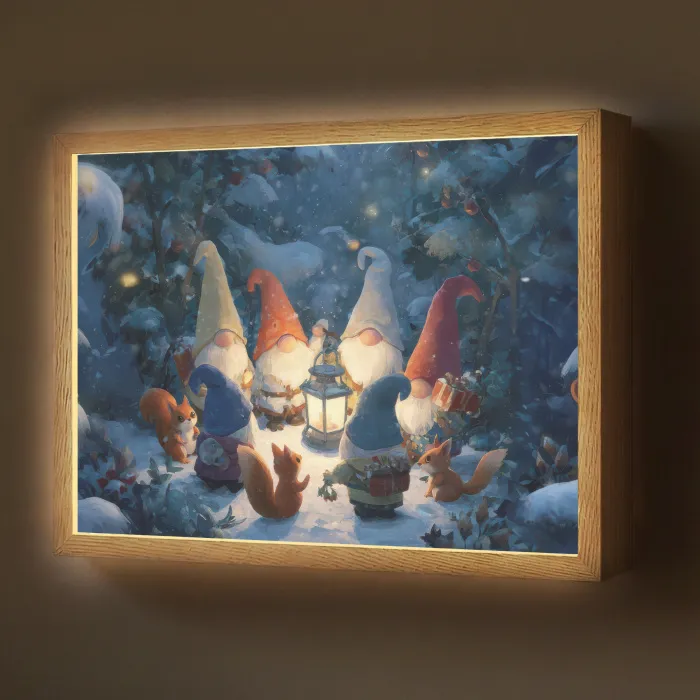 Winter - Gnooms - Eekhoorns - Meerkleurig Light Box met batterij (Wandlamp) middel -z3d_website