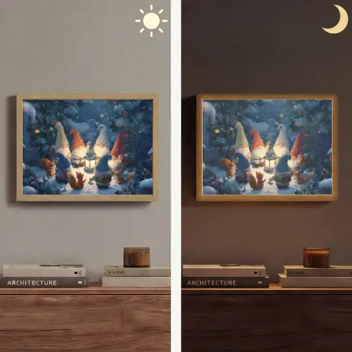 Winter - Gnooms - Eekhoorns - Meerkleurig Light Box met batterij (Wandlamp) middel -sfeer3