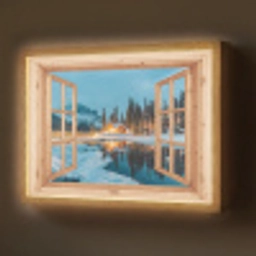 Winterlandschap - Natuur - Huis - Bergen - Doorkijk - Raam Light Box met batterij (Wandlamp) middel -z3d_website