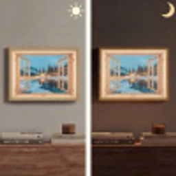 Winterlandschap - Natuur - Huis - Bergen - Doorkijk - Raam Light Box met batterij (Wandlamp) middel -sfeer3