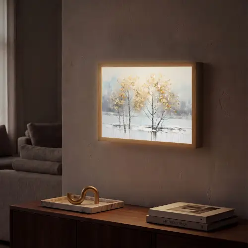 Winter - Bomen - Natuur - Acryl - Kunst Light Box met batterij (Wandlamp) middel -sfeer1