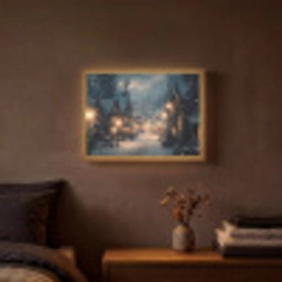 Winterdorp - Sneeuw - Donker Light Box met batterij (Wandlamp) middel -sfeer4