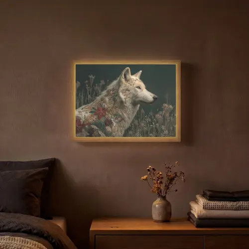 Wolf - Bloemen - Natuur Light Box met batterij (Wandlamp) middel -sfeer4
