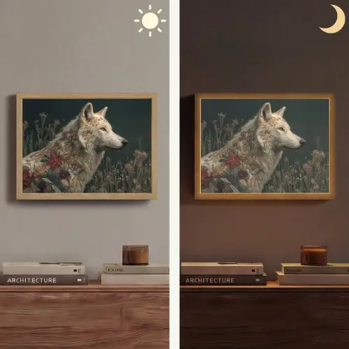Wolf - Bloemen - Natuur Light Box met batterij (Wandlamp) middel -sfeer3