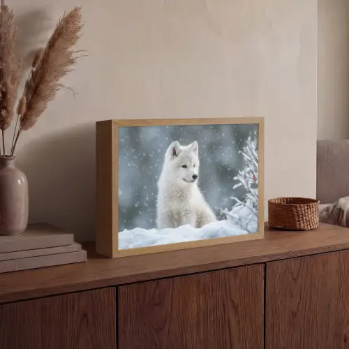Wolf - Pup - Sneeuw Light Box met batterij (Wandlamp) middel -sfeer2