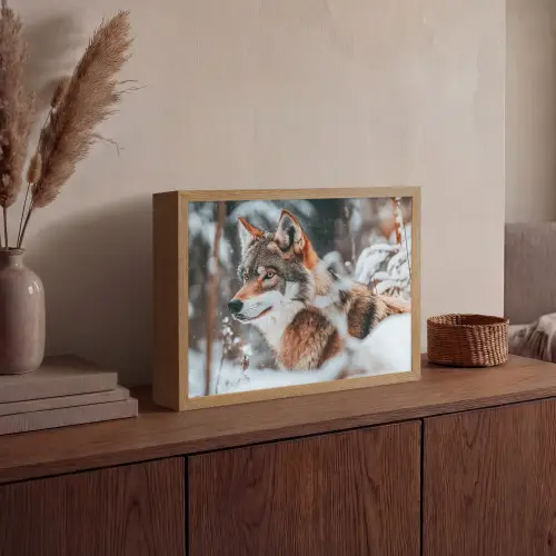 Wolf - Sneeuw - Winter - Dieren - Natuur - Sneeuw Light Box met batterij (Wandlamp) middel -sfeer2