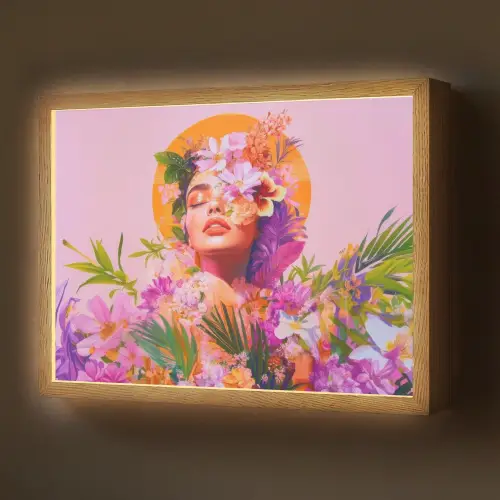Vrouw - Abstract - Cirkel - Bloemen Light Box met batterij (Wandlamp) middel -z3d_website