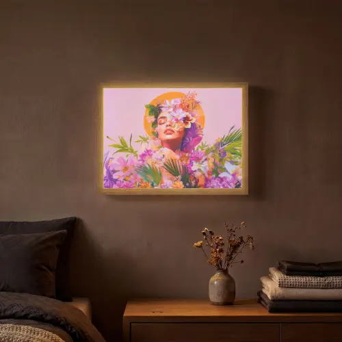 Vrouw - Abstract - Cirkel - Bloemen Light Box met batterij (Wandlamp) middel -sfeer4