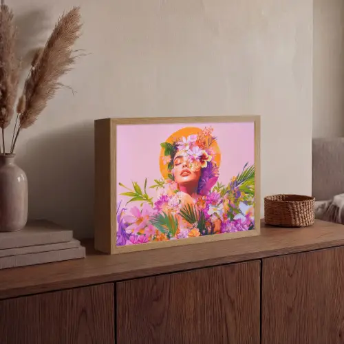 Vrouw - Abstract - Cirkel - Bloemen Light Box met batterij (Wandlamp) middel -sfeer2