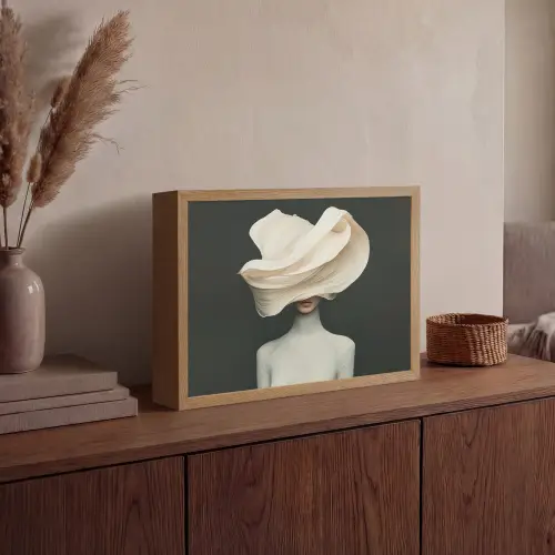 Vrouw - Beige - hoed Light Box met batterij (Wandlamp) middel -sfeer2