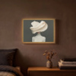 Vrouw - Beige - hoed Light Box met batterij (Wandlamp) middel -sfeer4