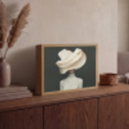 Vrouw - Beige - hoed Light Box met batterij (Wandlamp) middel -sfeer2