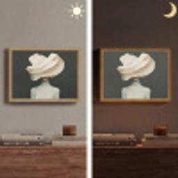 Vrouw - Beige - hoed Light Box met batterij (Wandlamp) middel -sfeer3