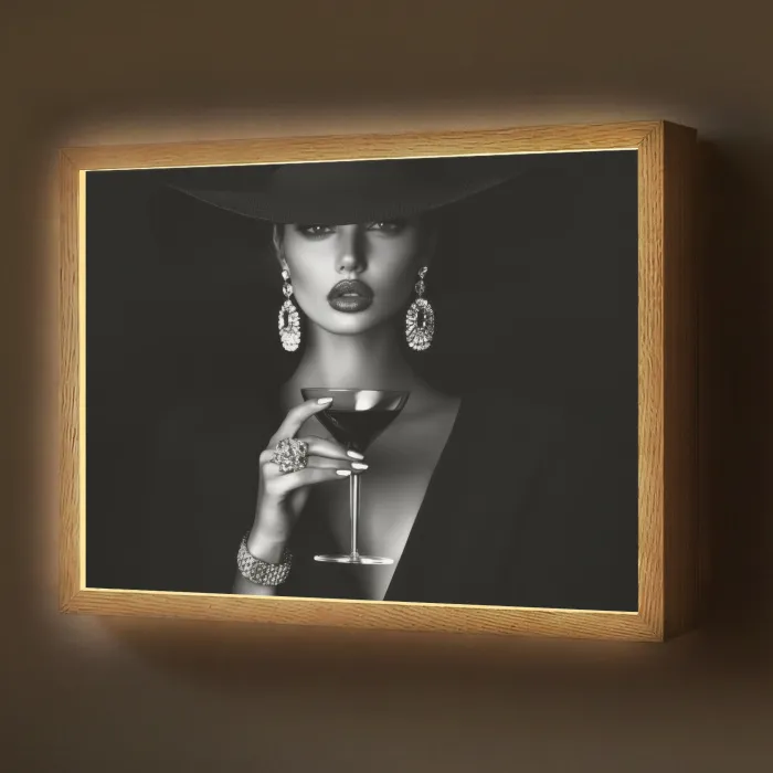 Vrouw - Cocktail - Chic Light Box met batterij (Wandlamp) middel -z3d_website