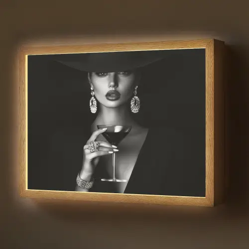 Vrouw - Cocktail - Chic Light Box met batterij (Wandlamp) middel -z3d_website