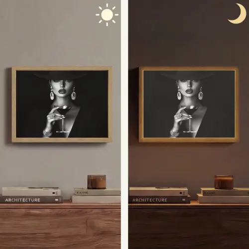 Vrouw - Cocktail - Chic Light Box met batterij (Wandlamp) middel -sfeer3
