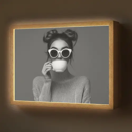 Vrouw - Koffie - Zwart - Wit Light Box met batterij (Wandlamp) middel -z3d_website
