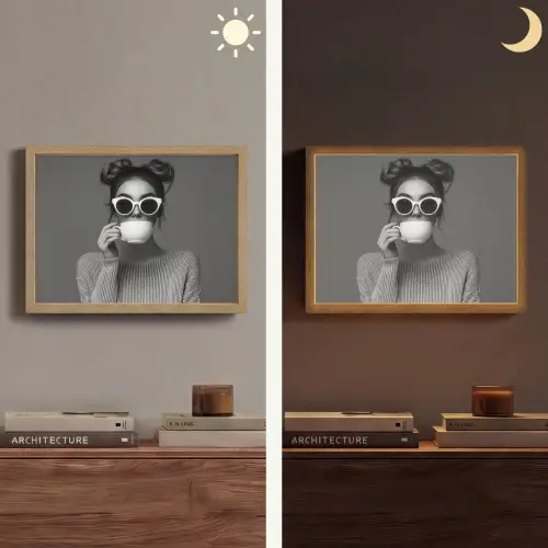 Vrouw - Koffie - Zwart - Wit Light Box met batterij (Wandlamp) middel -sfeer3