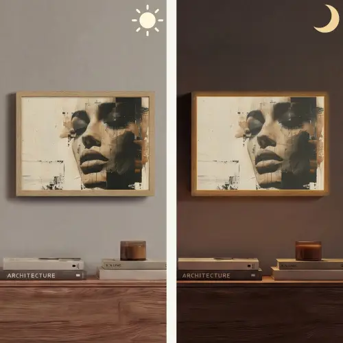 Vrouw - Gezicht - Abstract - Kunst Light Box met batterij (Wandlamp) middel -sfeer3