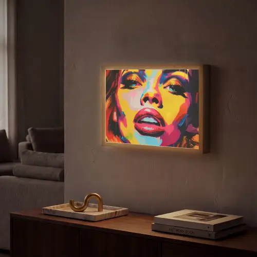Vrouw - Gezicht - Kleurrijk Light Box met batterij (Wandlamp) middel -sfeer1
