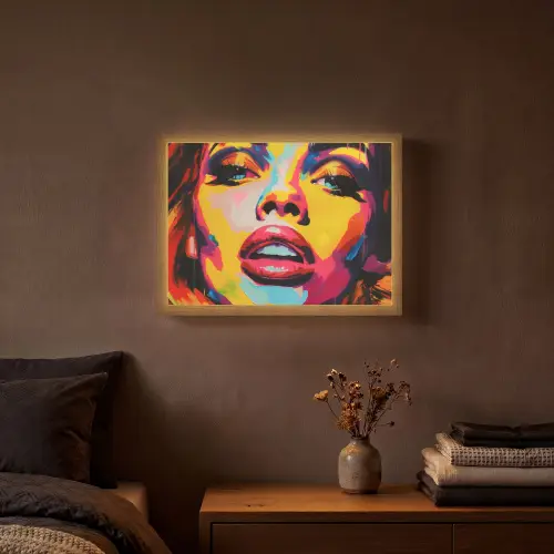 Vrouw - Gezicht - Kleurrijk Light Box met batterij (Wandlamp) middel -sfeer4