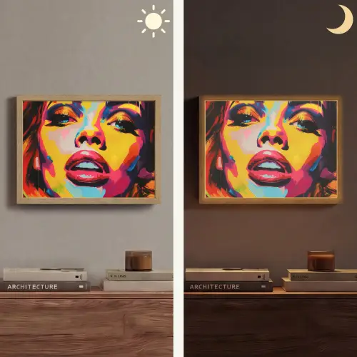 Vrouw - Gezicht - Kleurrijk Light Box met batterij (Wandlamp) middel -sfeer3
