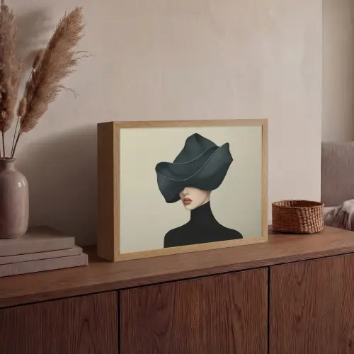Vrouw - Groen - Hoed Light Box met batterij (Wandlamp) middel -sfeer2
