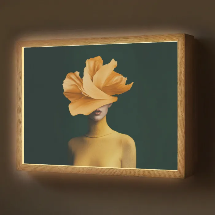Vrouw - Hoed - Geel Light Box met batterij (Wandlamp) middel -z3d_website