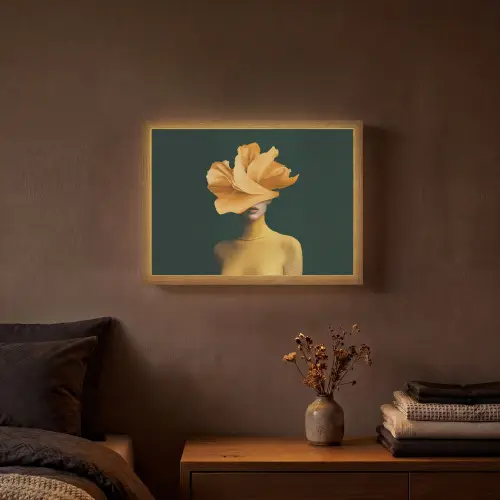 Vrouw - Hoed - Geel Light Box met batterij (Wandlamp) middel -sfeer4