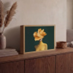 Vrouw - Hoed - Geel Light Box met batterij (Wandlamp) middel -sfeer2
