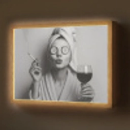 Vrouw - Masker - Wijn - Sigaret Light Box met batterij (Wandlamp) middel -z3d_website
