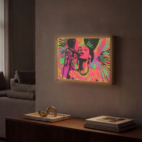 Vrouw - Microfoon - Neon Light Box met batterij (Wandlamp) middel -sfeer1