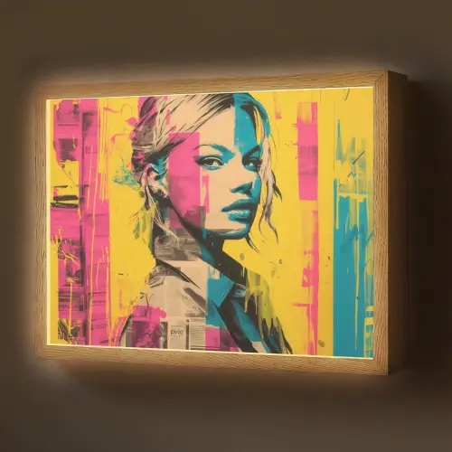 Vrouw - Verfstrepen - Gekleurd Light Box met batterij (Wandlamp) middel -z3d_website
