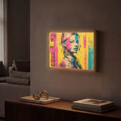 Vrouw - Verfstrepen - Gekleurd Light Box met batterij (Wandlamp) middel -sfeer1