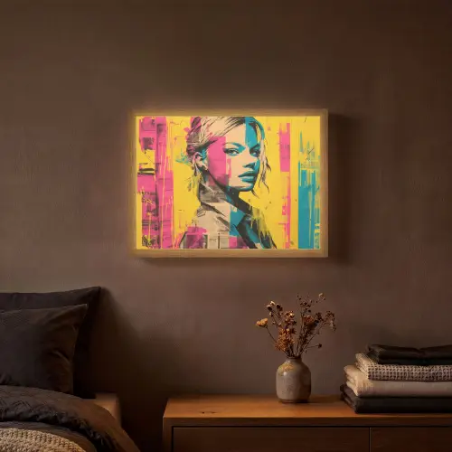 Vrouw - Verfstrepen - Gekleurd Light Box met batterij (Wandlamp) middel -sfeer4