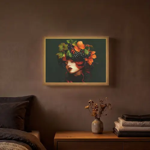 Vrouw - Rood - Groen - Druiven Light Box met batterij (Wandlamp) middel -sfeer4