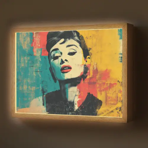 Vrouw - Rode lippen - Expressief - Grafisch Light Box met batterij (Wandlamp) middel -z3d_website