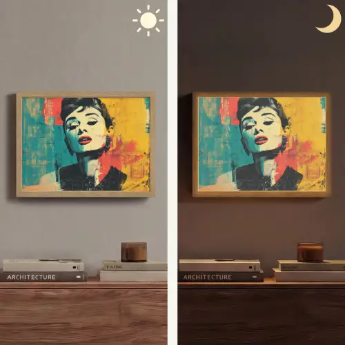 Vrouw - Rode lippen - Expressief - Grafisch Light Box met batterij (Wandlamp) middel -sfeer3