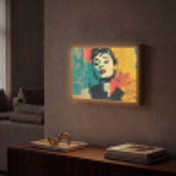 Vrouw - Rode lippen - Expressief - Grafisch Light Box met batterij (Wandlamp) middel -sfeer1