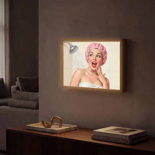 Vrouw - Douche - Roze Light Box met batterij (Wandlamp) middel -sfeer1