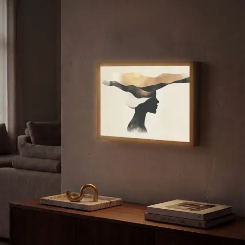 Vrouw - Golven - Zwart Light Box met batterij (Wandlamp) middel -sfeer1