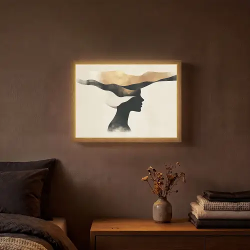 Vrouw - Golven - Zwart Light Box met batterij (Wandlamp) middel -sfeer4