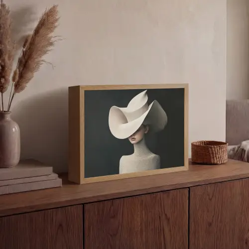 Vrouw - Golvende - Hoed Light Box met batterij (Wandlamp) middel -sfeer2