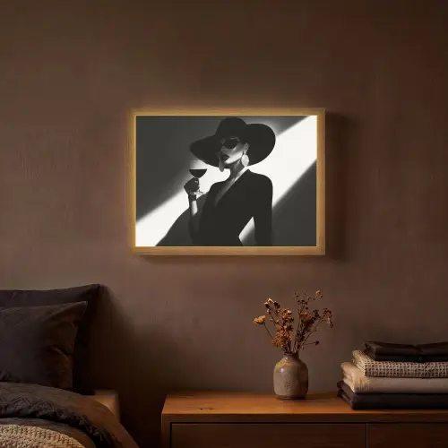 Vrouw - Wijn - Chic Light Box met batterij (Wandlamp) middel -sfeer4