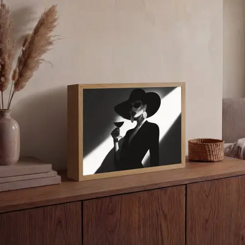 Vrouw - Wijn - Chic Light Box met batterij (Wandlamp) middel -sfeer2