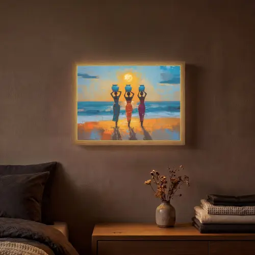 Vrouwen - Strand - Zondsondergang Light Box met batterij (Wandlamp) middel -sfeer4