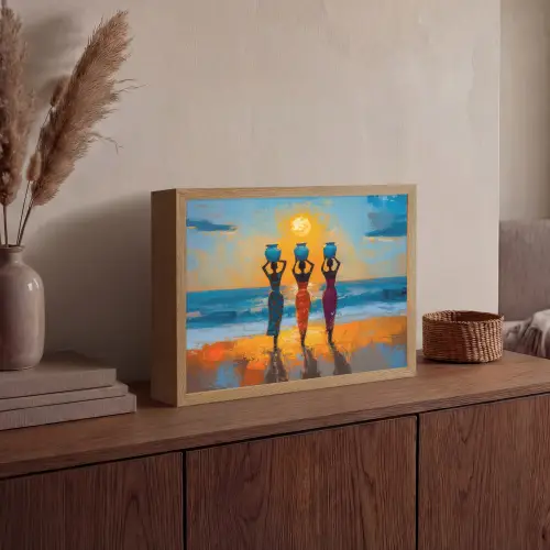 Vrouwen - Strand - Zondsondergang Light Box met batterij (Wandlamp) middel -sfeer2