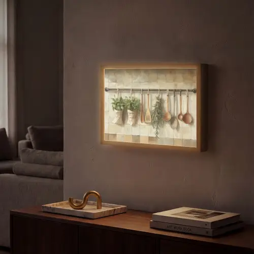 Hout - Keukengerei - Stilleven - Tegels Light Box met batterij (Wandlamp) middel -sfeer1