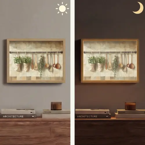 Hout - Keukengerei - Stilleven - Tegels Light Box met batterij (Wandlamp) middel -sfeer3