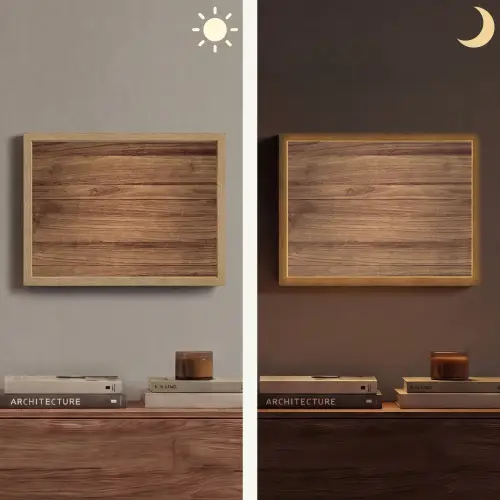 Houtlook - Bruin Light Box met batterij (Wandlamp) middel -sfeer3